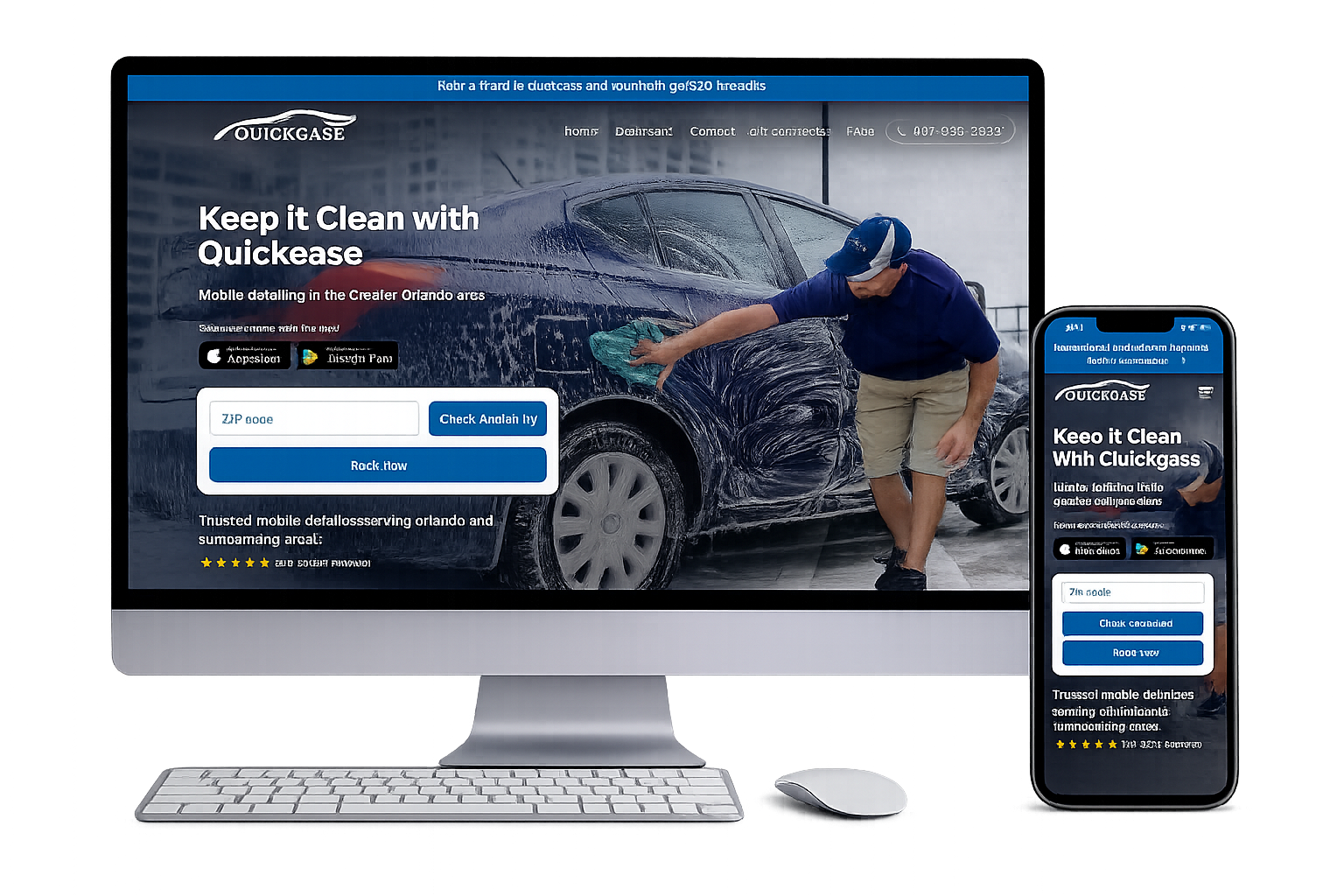 Quickease responsive booking experience presented across desktop and mobile.